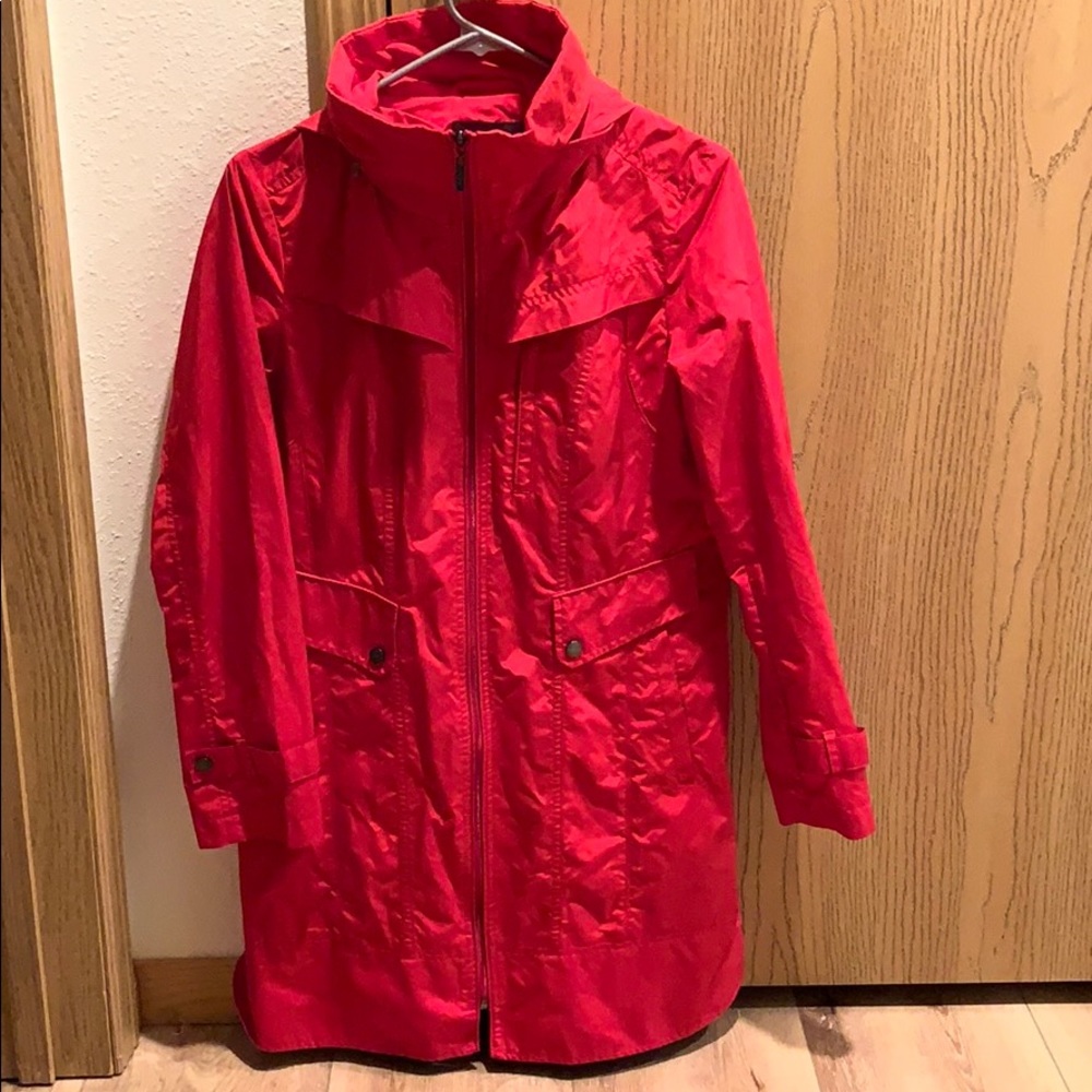 Red rain trench coat
